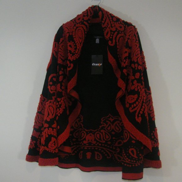 Long Vest in Black with Red Crewel Embellishment - Picture 1 of 2